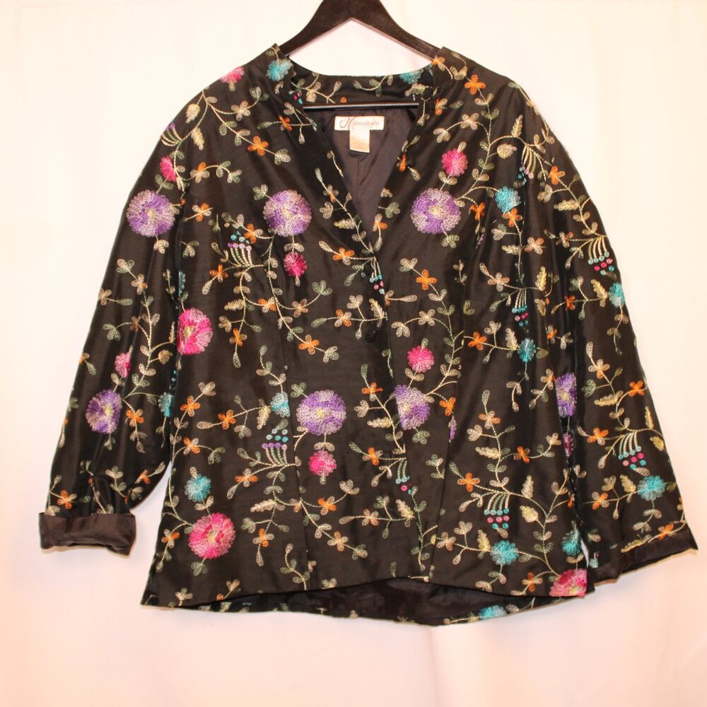 Dress barn 2X Embroidered Floral Blouse Black 100% Silk Women’s Plus Boho
